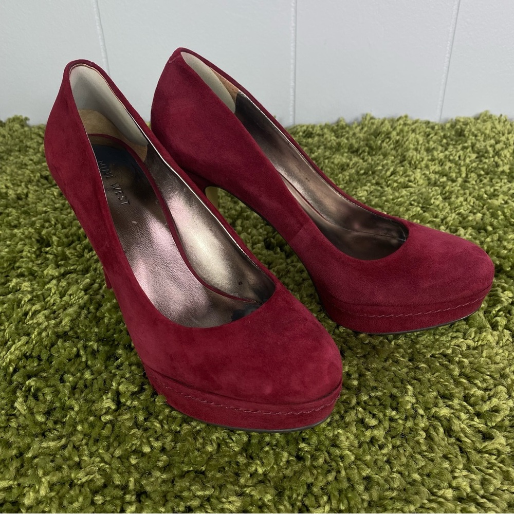 Nine West Red Suede Platform Pumps 7.5M